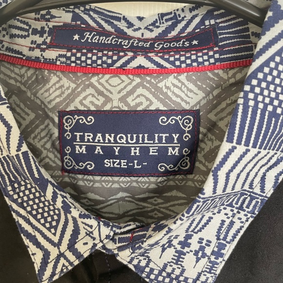 Tranquility Mayhem Blue Geometric Button-Up Shirt, Stylish, High Quality, LNC - Picture 2 of 10